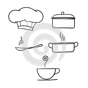 Hand drawn kitchen utensil illustration with doodle style vector isolated