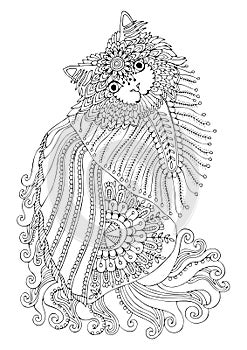 Hand drawn kitten. Sketch for anti-stress coloring page.