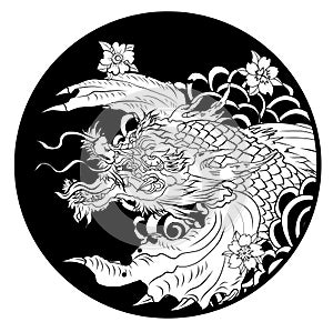 Hand drawn koi fish in circle, Japanese carp line drawing coloring book vector image