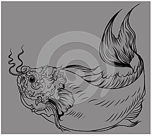 Hand drawn koi fish in Dragon head
