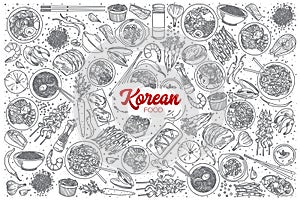 Hand drawn Korean food set with lettering photo