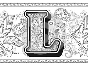 hand drawn L alphabetical doodles in zentangle stylized