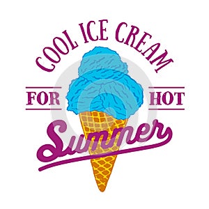 Hand drawn label with ice cream vector illustration.