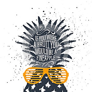 Hand drawn label with textured pineapple vector illustration.