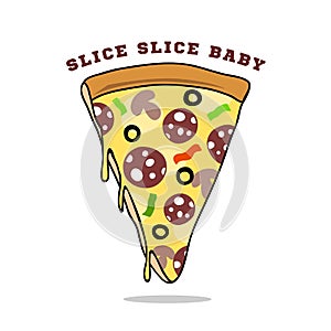 Hand drawn label with textured pizza slice vector illustration