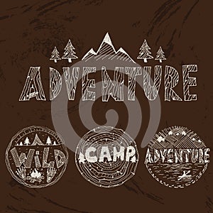 Hand drawn labels for adventure themes