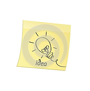 Hand-drawn lamp on yellow sticker and notepad. Vector on white b