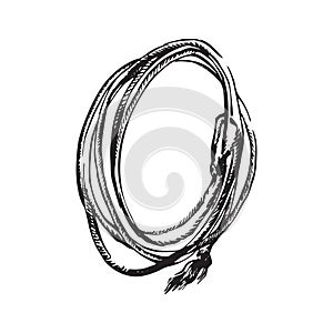 Hand drawn lasso rope. Rodeo cowboy props vector illustration. Black isolated on white background