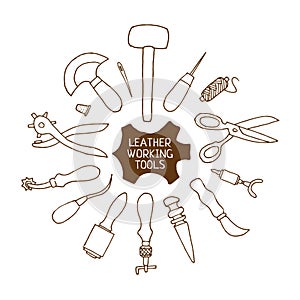 Hand drawn Leather working tools vector