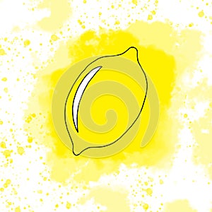 Hand drawn lemon on yellow splashes.