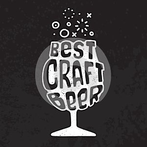 Hand drawn lettering best craft beer in glass.