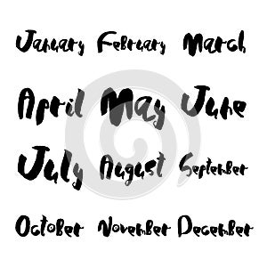 Hand drawn lettering element, months set, vector