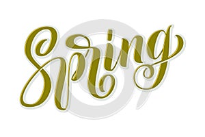 Hand drawn lettering Spring with shdow and highlights. Elegant modern handwritten calligraphy. Vector Ink illustration