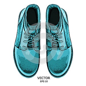 Hand drawn light blue shoe. Shoe in retro style, Walk Concept. Vector illustration