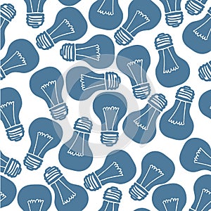 Hand Drawn Light Bulb Seamless Pattern. Vector