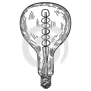 Hand drawn light bulb in vintage engraved style. Electric lamp sketch