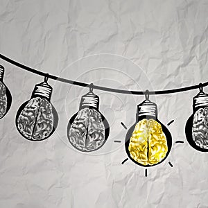 Hand drawn light bulb on wire doodle