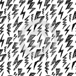 Hand drawn Lightning bolt seamless pattern. Black and white. Fashion design texture for textile. Vector illustration.