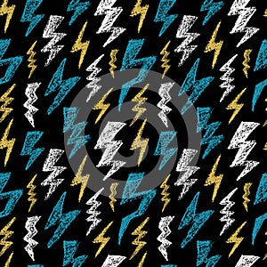 Hand drawn Lightning bolt seamless pattern. Fashion design texture for textile. Vector illustration.