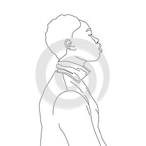 Hand drawn line art black person isolated on white background
