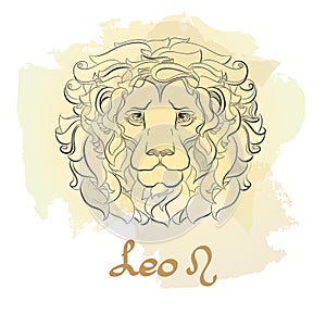 Hand drawn line art of decorative zodiac sign Leo.