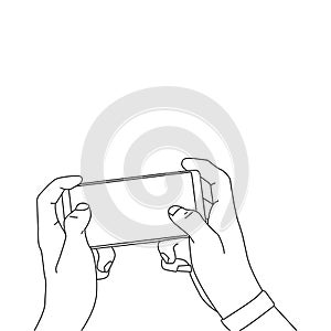 Hand drawn line art design people playing game mobile