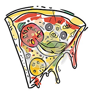 hand drawn line art illustration style of a classic italian pizza