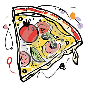 hand drawn line art illustration style of a classic italian pizza