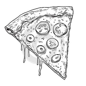 hand drawn line art illustration style of a classic italian pizza