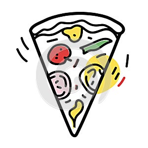 hand drawn line art illustration style of a classic italian pizza