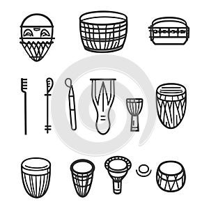 Collection of African Percussion Instruments, Outline Style