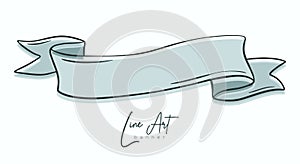 Hand drawn line art ribbon banner vector illustration