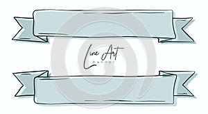 Hand drawn line art ribbon banner vector illustration