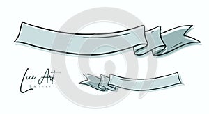 Hand drawn line art ribbon banner vector illustration