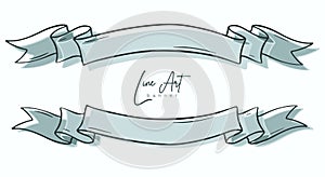 Hand drawn line art ribbon banner vector illustration