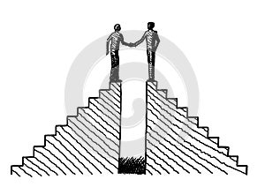 Sketch Of Two Men Shaking Hands Atop Staircases photo