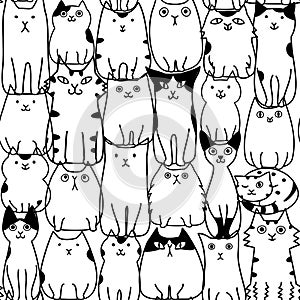 Hand drawn line cats seamless design