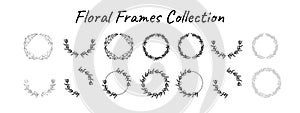 Hand Drawn Line Floral Frames Set, Circles Floral Frames For Cut, Wedding Monogram, Invitations And Wedding Clip Art
