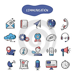 Hand drawn line style icons of Communication