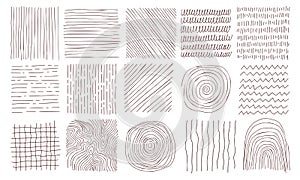 Hand drawn line texture set. Vector scribble, horizontal and wave strokes collection. Graphic vector freehand textures