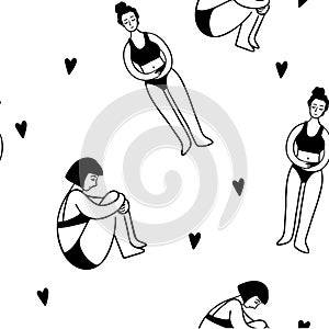 hand drawn line women in underwear body seamless pattern. Vector illustration isolated. doodle girl. Women s intimate