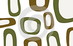 Hand drawn linear abstract design elements in olive colors. Organic oval shapes on a white background