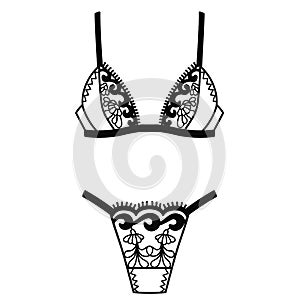 Hand drawn lingerie. Panty and bra set.