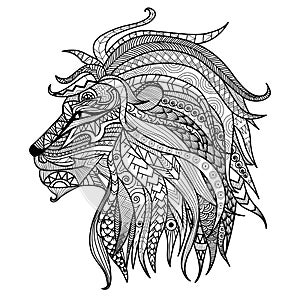 Hand drawn lion coloring page.