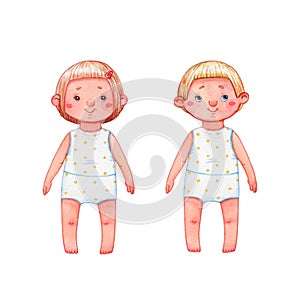 Hand drawn little girl and boy paper dolls