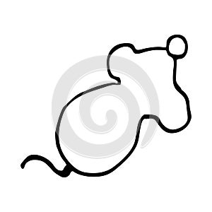 Hand-drawn little mouse silhouette. Sketch of a rodent on a white background in isolation. Vector illustration