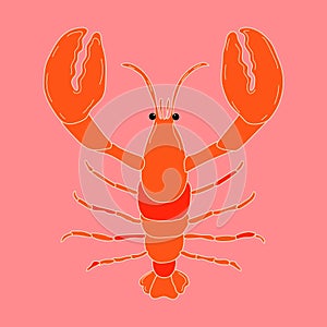 Hand drawn Lobster or crayfish. Seafood shop logo, signboard, restaurant menu, fish market, banner, poster design template.