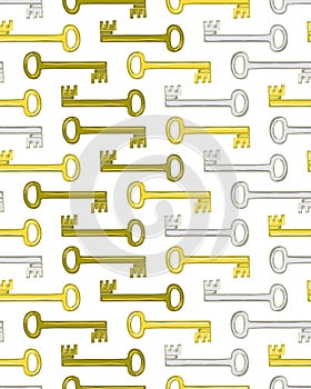 Hand drawn lock and key vector seamless pattern