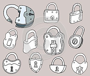 Hand drawn locks icon set
