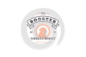 Hand drawn logo poultry rooster silhouette and modern vintage typography retro style vector illustration.